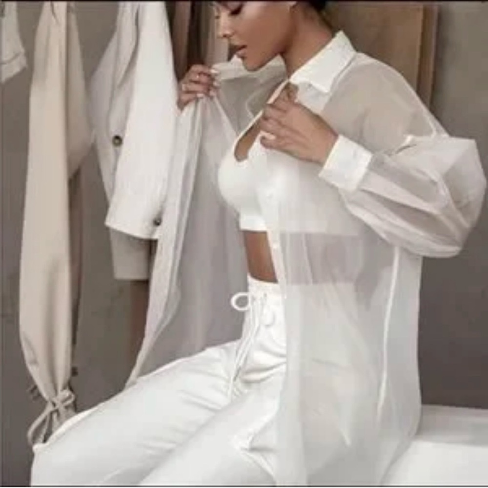 JLUXLABEL Classic White Sheer Blouse